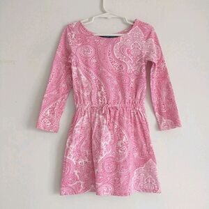 Polo Ralph Lauren Dress Girls 4 4T Pink Paisley Floral Elastic Waist Cotton Pony